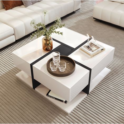 tavolo soggiorno 78x78 cm 4 cassetti moderno lucido OKMYHOME (1/5)