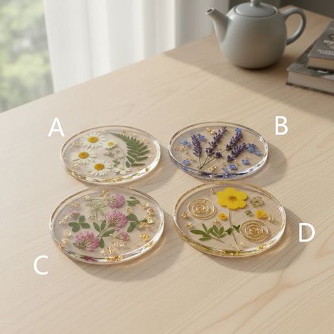 Neuer Acryl-Untersetzer mit gepresstem Blumenmuster, dekorativ - D -