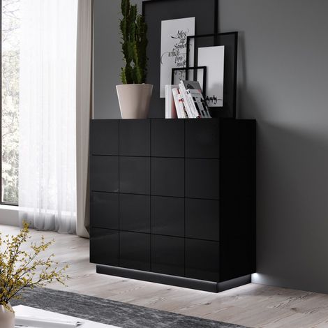 Commode design noir brillant + LED Flow - blanc (1/5)