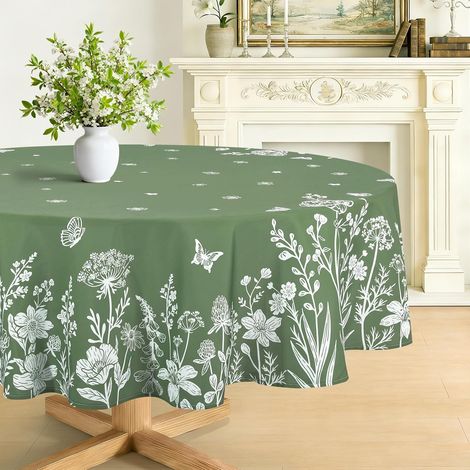 Nappe Ronde 180cm Fleurs Papillon Printemps Été Vert Foncé (1/5)