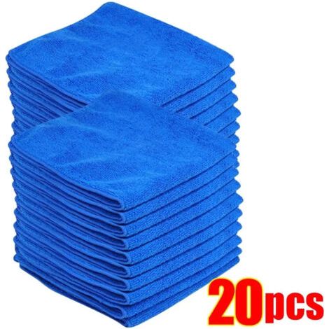 Chiffon de nettoyage en microfibre - 20 pièces (30 x 30 cm) - Tissu ultra absorbant qui retient la saleté et les liquides pour un effet miroir sans traces, anti-rayures et non pelucheux - (Bleu) (1/4)
