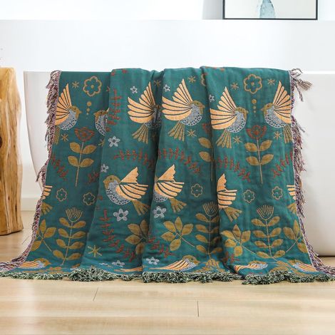 Baumwolldecke im Bohemian-Stil (100 % reine Baumwolle) — Beidseitiges Musselin-Plaid (230 x 200 cm) Ein gemütliches Sofa-Plaid & Tagesdecke mit ästhetischem Design — Die ideale Wahl für Wohn- und Schl (1/4)