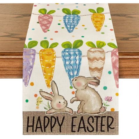 Chemin de Table Décoration Pâques 183x33cm Motif Lapin et Œufs – Décoration Table Printemps pour Maison Fête de Pâques,D