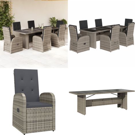 7-tlg. Garten-Essgruppe mit Kissen Grau Poly Rattan - Garten Möbel Set - Garten Essgruppe - Outdoor Esstisch - Terrassenset - Rattan Gartenmöbel - Home & Living