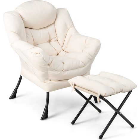 Poltrona pigra con cuscino braccioli tasca laterale poggiapiedi, Poltrona da lettura moderna Beige (1/4)