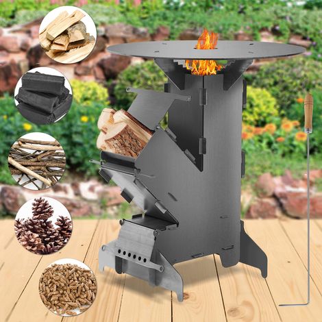 Jiubiaz Poêle à fusée avec poêle à griller, réchaud de camping à bois Camping pour Voyager Pique-nique Chasse (1/5)