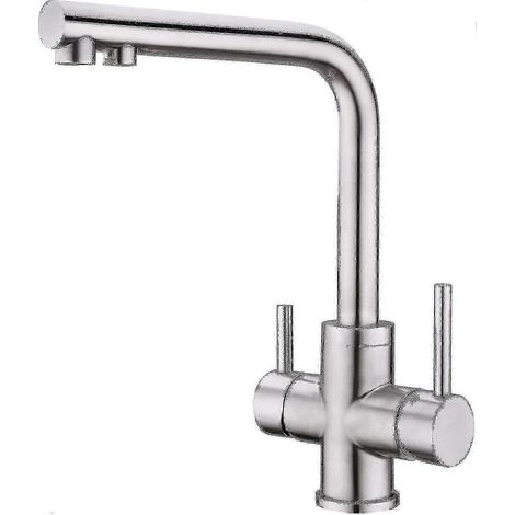 3-Wege-Küchenarmatur, 360° schwenkbare Küchenarmatur, Armatur mit 3-in-1-Wasserfilter, Edelstahl-Spültischarmatur, 2-Griff-Trinkwasserarmaturmax (1/5)