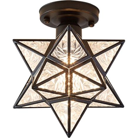 Plafonnier étoile à cinq branches, lampe de couloir, petit luminaire en fer forgé noir. (1/5)