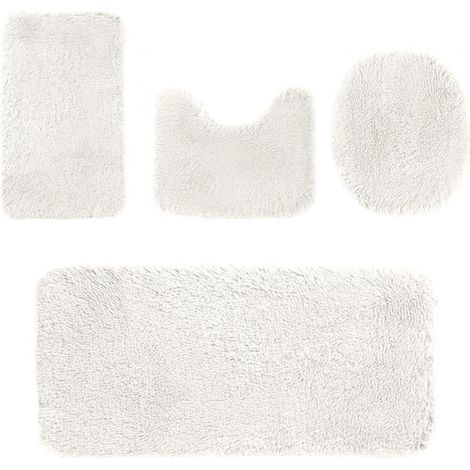 Juego de 4 alfombrillas de baño blancas, de microfibra absorbente, con base antideslizante, para baño y dormitorio. (1/5)