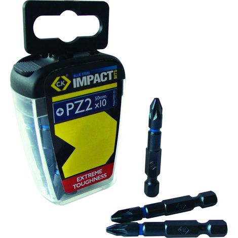 Set de 10 embouts de tournevis à frapper en acier PZ2 Kit de 10 Embouts de vissage PZ2 Lot de 10 Bleu embouts PZ2 (1/3)