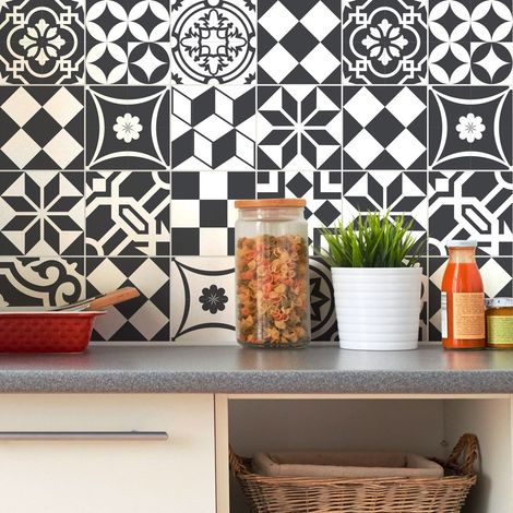 Sticker Adhésifs Carrelages Autocollant Ornements Chic Carreaux de Ciment Carrelage Sticker Mural Salle de Bain et Cuisine 24 Pièces de 20 x 20 cm (1/5)