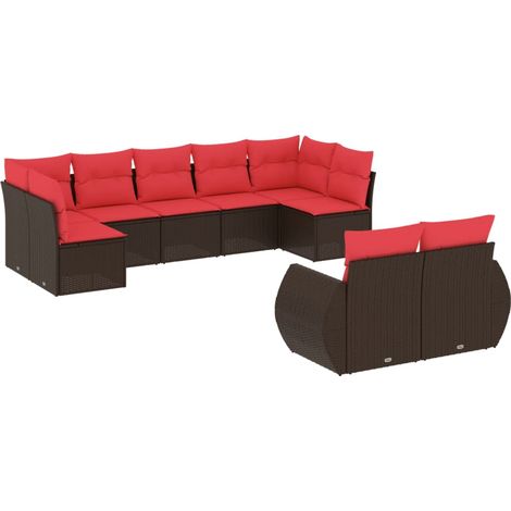 9-teiliges Gartensofa-Set mit Kissen, braun, Polyrattan vidaXL (1/5)