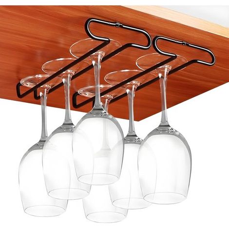 Soporte colgante para copas de vino de 2 piezas - Metal - Negro (1/4)