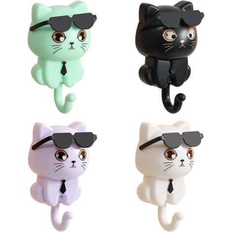 Crochets De Chat De Dessin Animé 4 Pièces, Crochets Créatifs Mignons, Crochets Ménagers, Crochets Décoratifs, Patères (1/5)