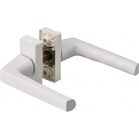 Paire de béquilles pour porte, carré 7mm avec fourreau 7 à 8mm fourni, laqué blanc - (1/2)