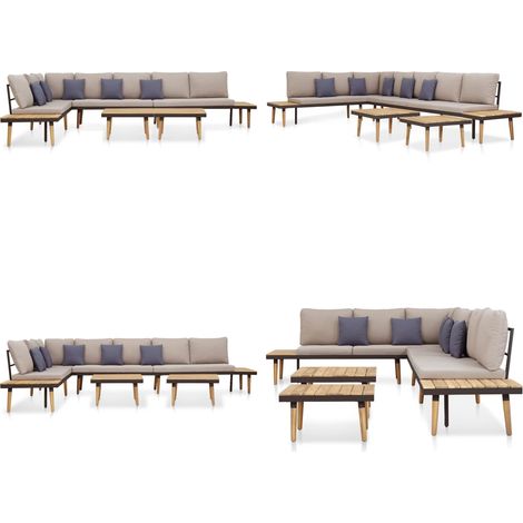 Set Divani da Giardino 7 Posti con Cuscini Legno Acacia Marrone - Divano da patio - Divano 7 posti