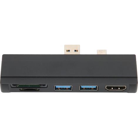 Lecteur de carte mémoire 5-en-1 5 Gbps, boîtier aluminium, hub USB 3.0 avec résolution 4K, compatible Win10/XP, noir - pour Surface Dock (1/5)