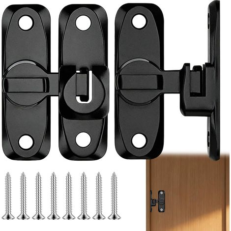 2 pièces Verrou Porte Coulissante, 90/180 degrés Serrure Porte Intérieure Loquet Porte, Alliage d'Aluminium Fermeture Porte pour Jardin, Cuisine, Fenêtres, Portes Intérieures et Extérieures (Noir) (1/5)