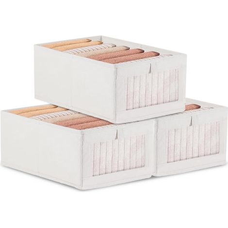 3-teiliges Aufbewahrungsbox-Set aus Stoff, 40 x 27 x 16,5 cm, faltbare Aufbewahrungsbox mit Sichtfenster für den Kleiderschrank (1/5)
