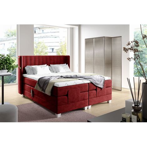 Boxspringbett Elektrisch Bett MAGNUS 180x200cm in Stoff Salvador Bordeauxrot (1/4)
