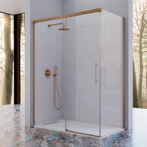 Paroi de douche fixe avec Porte coulissante + Paroi latérale URBAN bronze 101-104 cm Paroi latérale : 76 - 79 cm