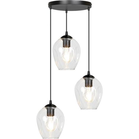 Lampadario 3 Luci Istar Base Tonda In Acciaio Nero E Vetri Trasparente (1/5)