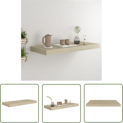 The Living Store Schwebendes Wandregal Eichefarben 60x23,5x3,8 cm MDF - Wandregal - Schwebendes Regal - Eichefarben - Holzregal - Wohnraumdeko (1/5)