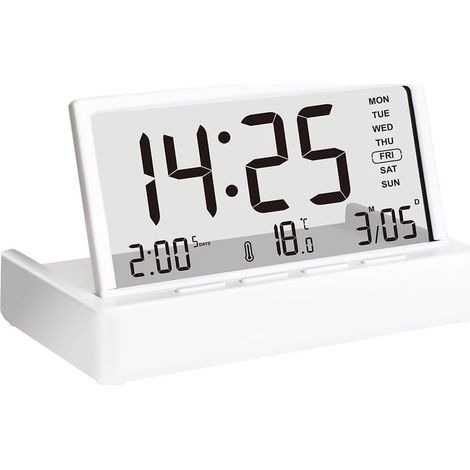 Réveil numérique LCD transparent  affiche l’heure, la température, la date et le jour de la semaine  dispose de 3 alarmes et d’une fonction snooze. (1/5)