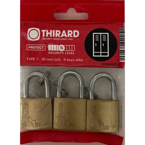 Set di 3 lucchetti TYPE 1 30 mm a chiave uguale, 6 chiavi – THIRARD