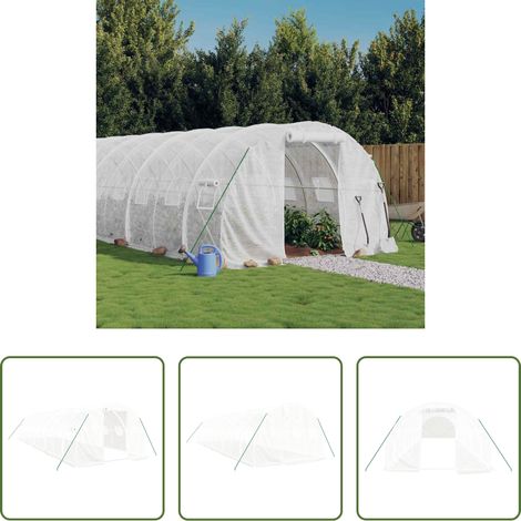 vidaXL Serre en PE - Serre avec cadre en acier blanc 30 m² 10x3x2 m (1/5)
