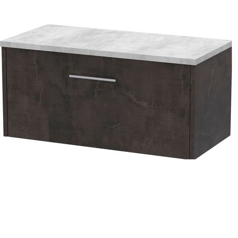 Winshill Contemporary 1 Drawer Wall Hung Vanity Unit with Laminate Worktop, Woodgrain Dark Grey, 800mm