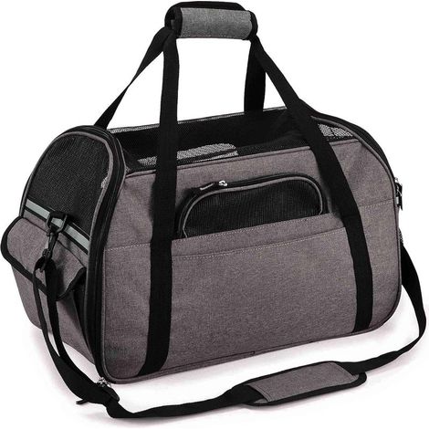 Sac Transport Chat/Petit Chien/Lapin, Transporteur Pliable Respirant pour Petit Animal, Porté par Main/Bandoulière pour Déplacement Voyage Train/Voiture/Avion Homologué(L Gris) (1/5)