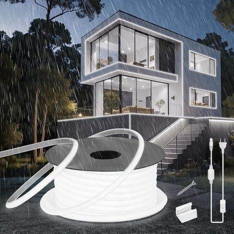 Neon LED Strip Outdoor 20 m COB Silicone Neon LED Strip 220 V Outdoor Waterproof Fireproof IP65 LED Strip DIY Flexible Cool White 6000 K Cut to Size 120 LEDs/m with Power Supply