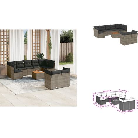 The Living Store Salon de jardin avec coussins 10 pcs gris résine tressée - Meubles d'extérieur (1/3)