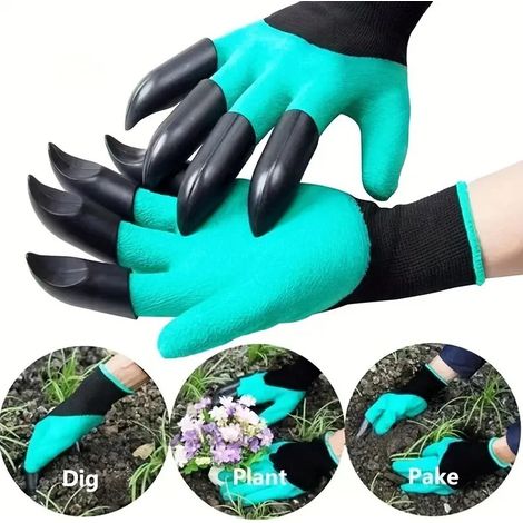 Gants de jardinage à griffes 2 pièces verts taille L, gants de protection en latex antidérapants et résistants à l'usure pour creuser et planter (1/3)