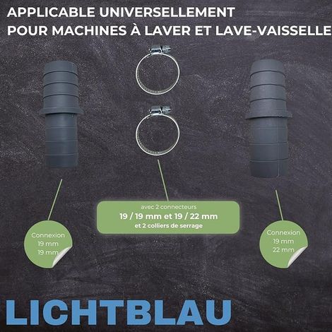 Kit complet de connecteurs de tuyau d'évacuation avec colliers de serrage I 19/19 mm I 19/22 mm I Tuyau de vidange rallonge pour machine à laver, lave-vaisselle (1/4)