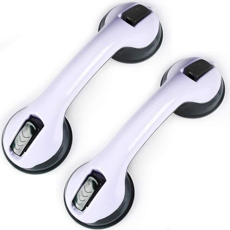 Lot de 2 poignées de douche à ventouse, poignées de baignoire en plastique (sans perçage), pour salle de bain, enfants et personnes à mobilité réduite (noir clair) KLB-AquaForge (1/5)