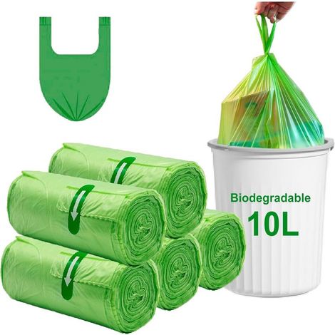 Paquete de 100 bolsas de basura biodegradables de 10 litros, pequeñas bolsas compostables con asa, bolsas de basura biodegradables gruesas para cocina, oficina, baño, 45 x 60 cm (1/5)