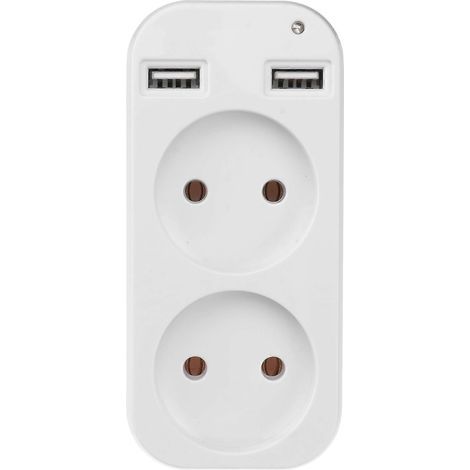 Europäische Steckdosenleiste mit zwei Steckdosen und zwei USB-Anschlüssen – 11 x 5 cm – Weiß (1/4)