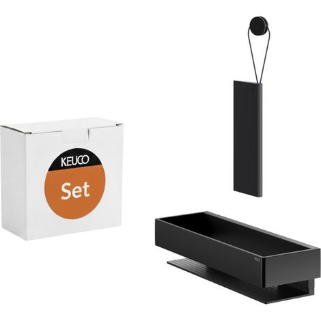 KEUCO Edition 11 Set Duschkorb, schwarz matt, zum Bohren (optional zum kleben) + Duschabzieher, schwarz (1/5)