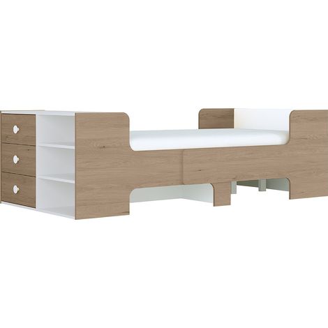 Letto evolutivo 90 x 140/170/200 cm Con vani portaoggetti Naturale e Bianco  - GAROLIO