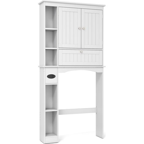 Meuble de rangement au-dessus des toilettes blanc avec étagère réglable et barre inférieure ajustable pour salle de bain et WC