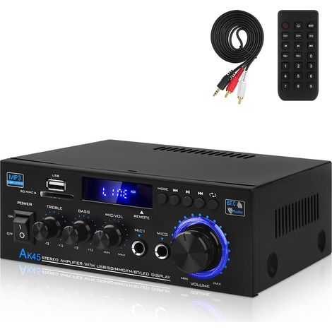 Amplifier with Bluetooth, Mini Stereo Audio Amplifier 2.0 Channels 400W x 2 Amplifier with FM Radio, BT, MIC, SD/USB Input for Home Theater (1/5)