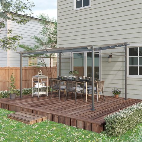 Pergola rétractable 4 x 3 m structure métal époxy anticorrosion toile Polyester180 g/m² Incluse Gris (1/5)