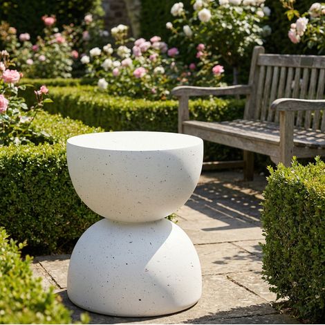 Tavolino da giardino in ossido di magnesio bianco, stile moderno, resistente all’acqua e ai raggi UV (1/5)