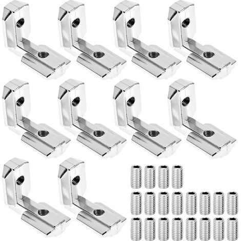 10 Pièces Équerre d'angle à fente en T, avec 20 Vis, pour profilé aluminium 4040 fente 8 mm, m6 (1/5)