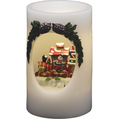 Bougie de Noël en cire LED Décoration de l'Avent Bonhomme de neige dans un train Utilisation intérieure 1 bougie LED blanc chaud 16 cm x 10 cm (1/4)