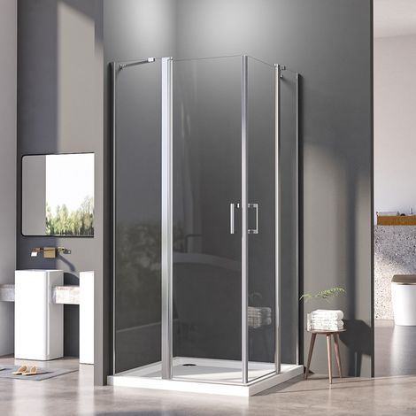 Duschkabine 120x120 cm Pendeltür Eckeinstieg Duschkabine Schwingtür mit Fester Segment Eckdusche Duschkabine Pendeltür Dusche Duschabtrennung 6mm Nano ESG Glas Duschwand Höhe 185cm