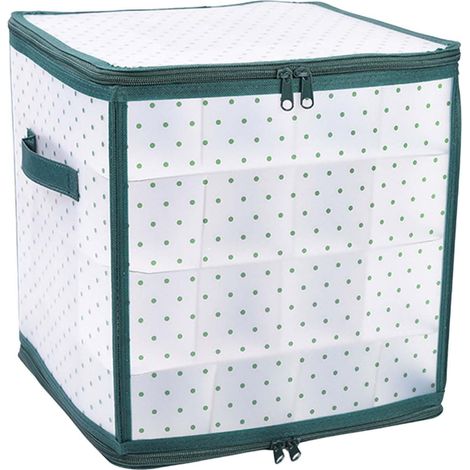 Boîte De Rangement Pour Ornements De Noël - 64 Compartiments En Pvc - 30x30x30 Cm - Transparent Et Vert - 1 Pièce (1/5)