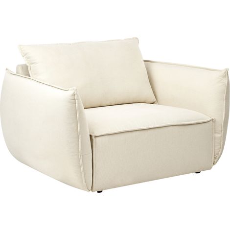 Sillón de tela bajo asiento profundo y ancho respaldo acolchado acogedor moderno beige claro Kunes